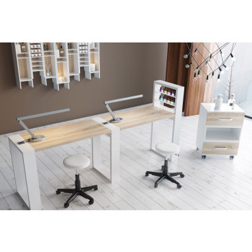 Двухместный маникюрный стол "Matrix" с подставкой для лаков и тумбой